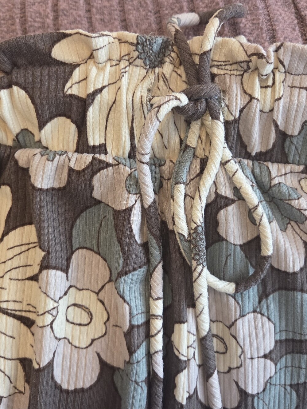 Three Bird Nest Brown Floral Wide-Leg Drawstring Pants - Picture 6 of 12